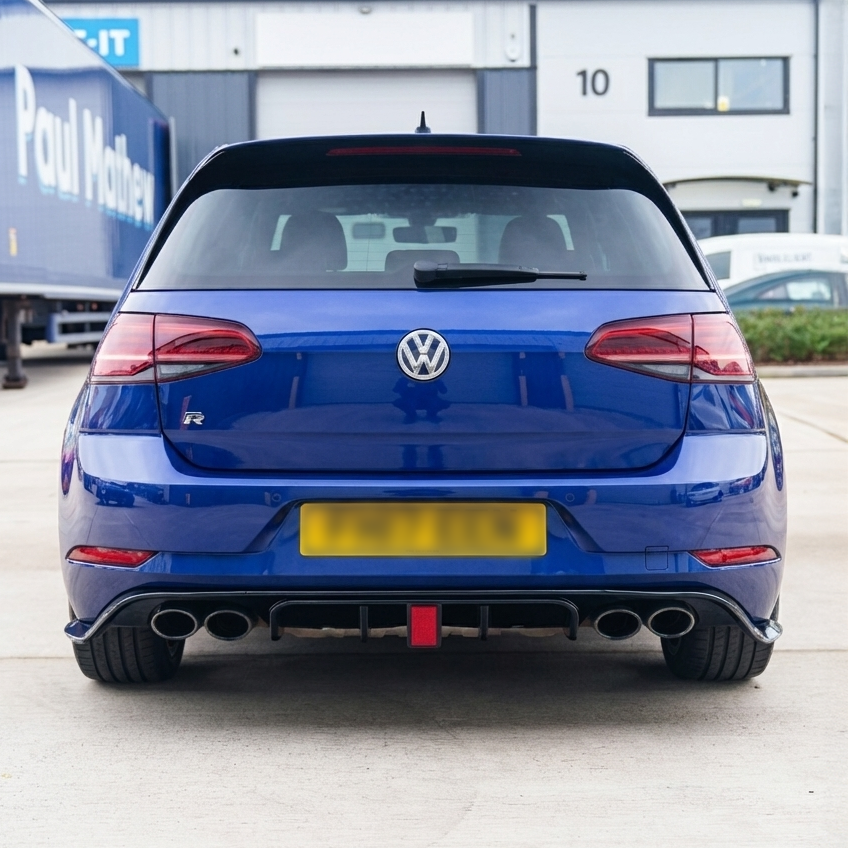 Gloss black VW Golf R MK7.5 diffuser with integrated LED lights, made by CT Carbon, designed for 2017-2020 models.