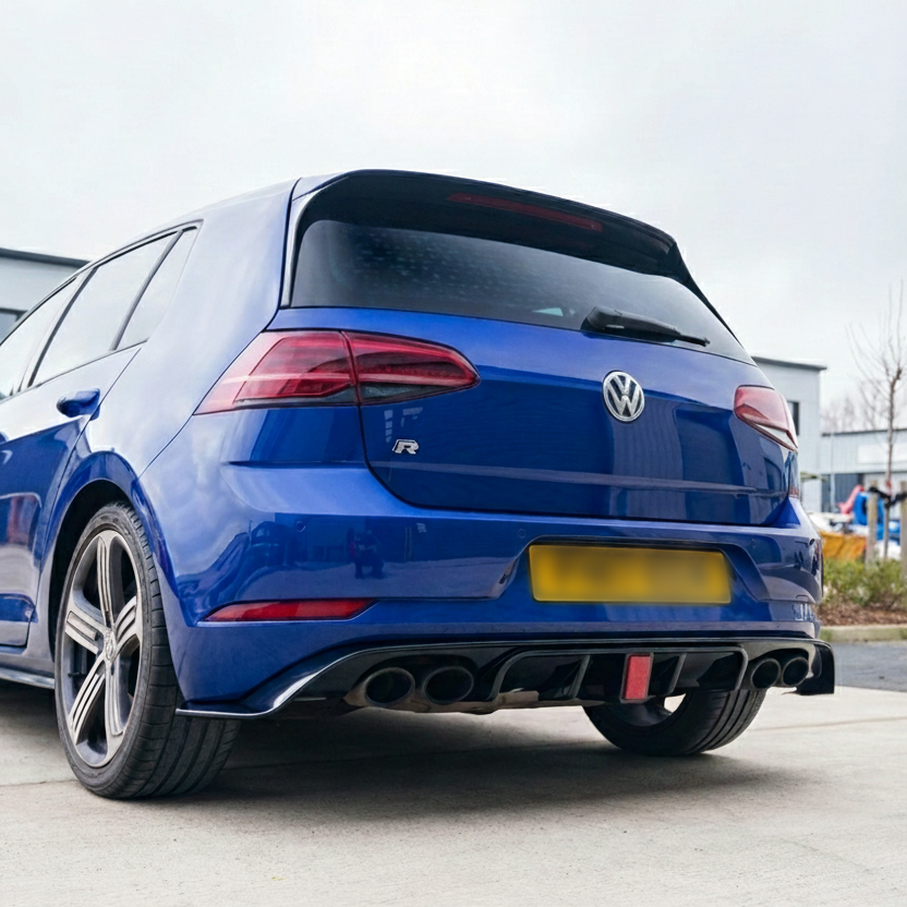 Gloss black Volkswagen Golf R MK7.5 diffuser with integrated LED light, designed by CT Carbon for a sleek, aerodynamic look.