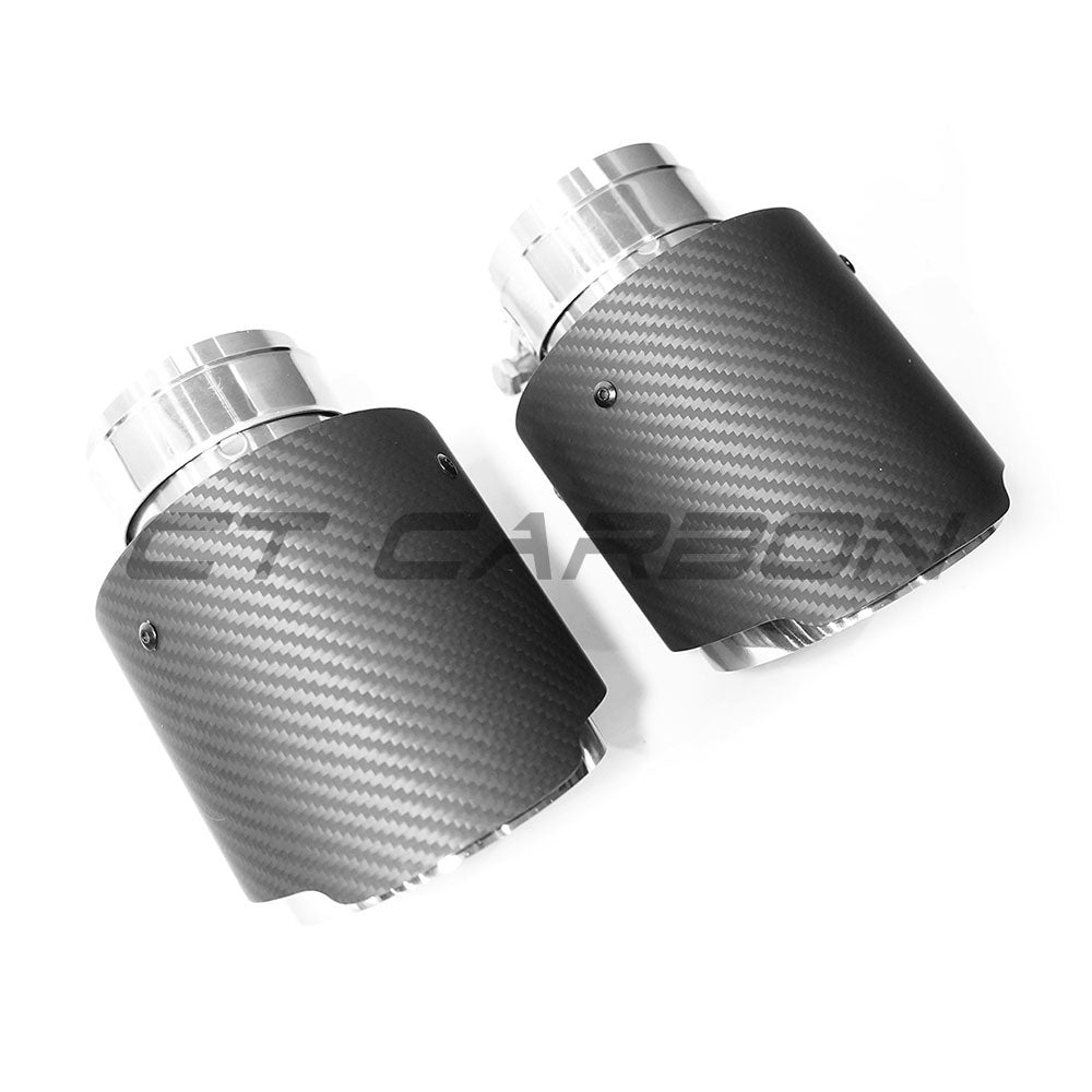 Hyundai i30N carbon fiber exhaust tips by CT Carbon, showcasing sleek, high-performance automotive exhaust accessories.
