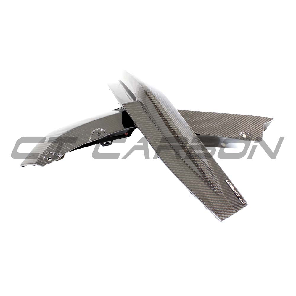 BMW M3 G80 G81 carbon fibre rear bumper corners accessory by CT Carbon, showing sleek, lightweight carbon fibre details.