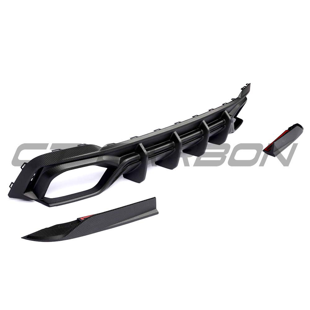 Audi RS6 C8 full matte carbon fiber kit by CT Carbon, showing detailed matte carbon fiber components on a luxury car.