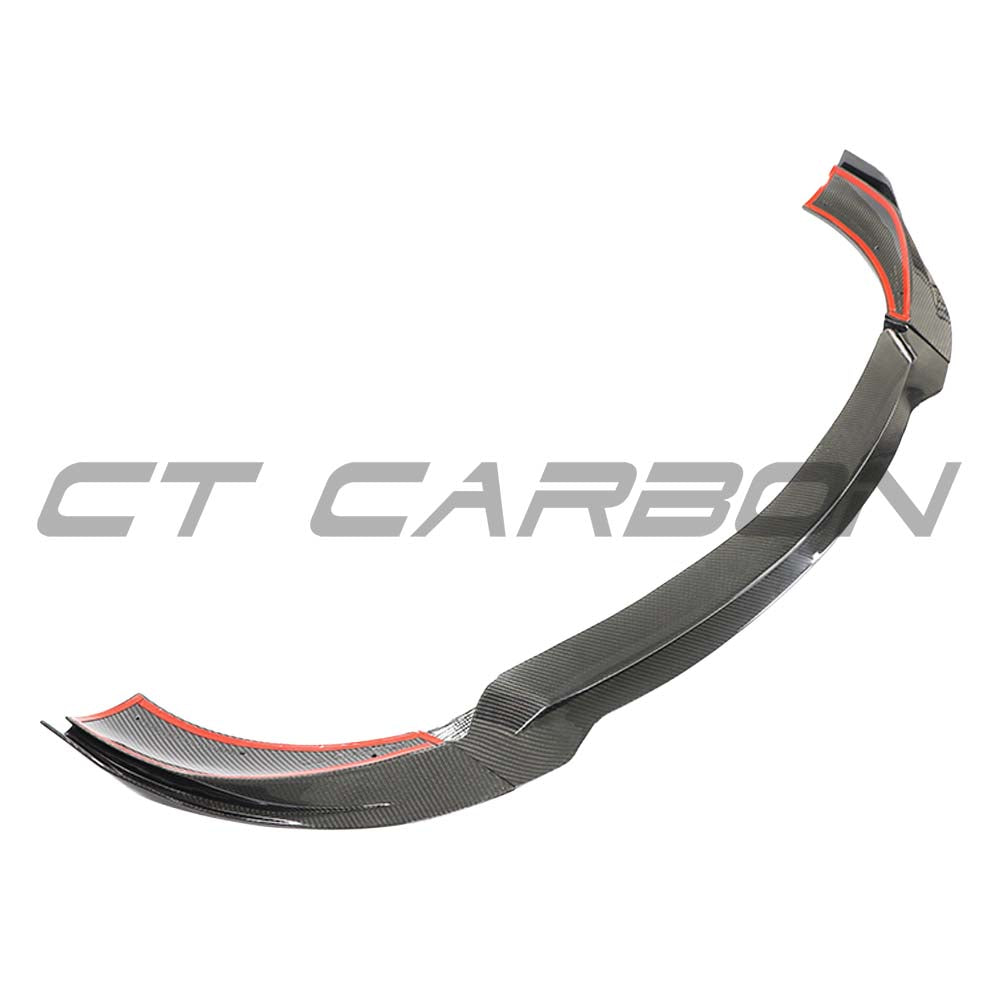 Mercedes E63 W213 2018-2020 CT Design carbon fibre splitter, front car splitter with detailed carbon fiber weave visible.