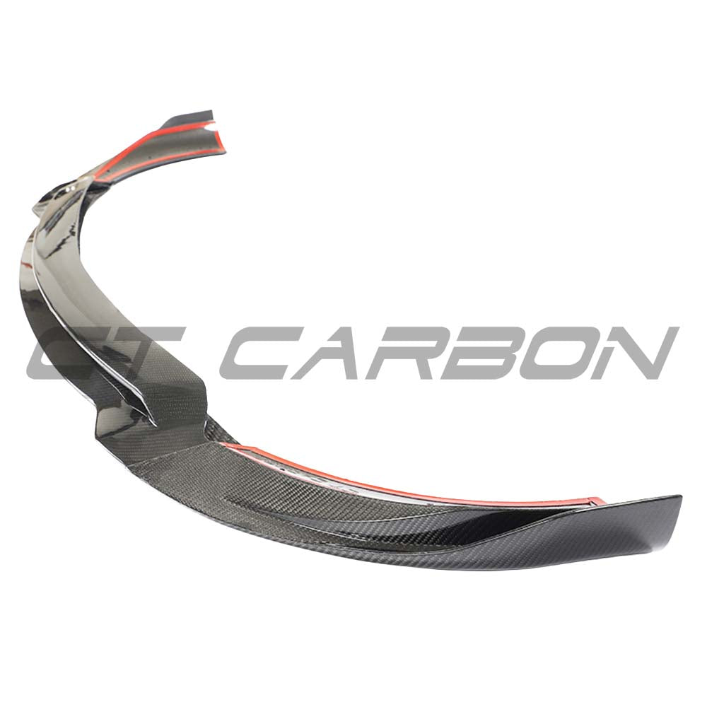 Carbon fibre splitter for Mercedes E63 W213 2018-2020 pre-facelift by CT Design, showing sleek, lightweight aerodynamic enhancement.