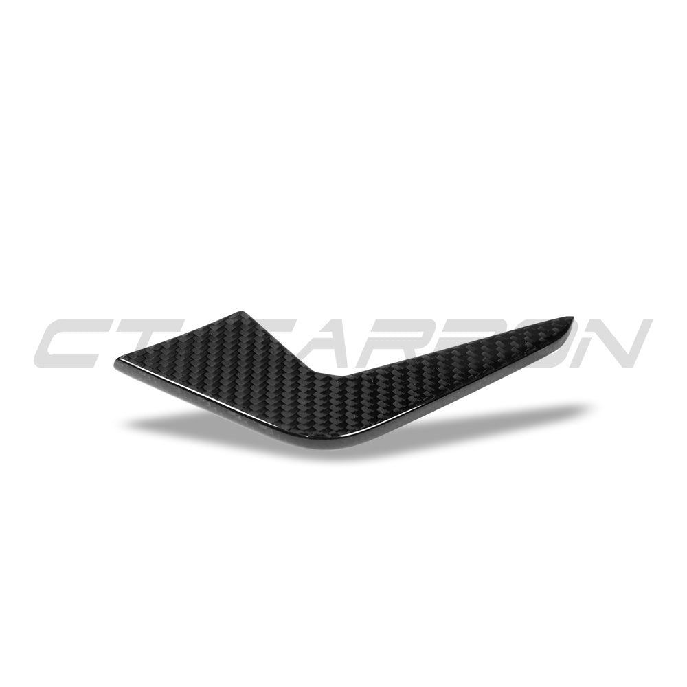 Carbon fiber canards for Audi RS5 B9.5 Sportback and Coupe 2020-2025, designed as sleek automotive accessories by CT Carbon.