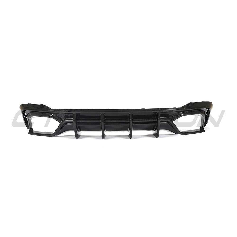 BMW G22 4 Series 2020+ carbon fiber kit by CT Carbon, featuring V6 design, shown on a sleek vehicle with textured carbon fiber parts.