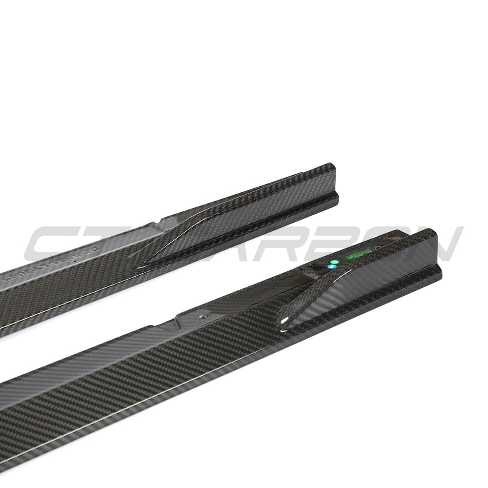 Full car carbon fiber kit for Audi RS3 8Y saloon by CT Carbon, showing front bumper, side skirts, and rear diffuser.