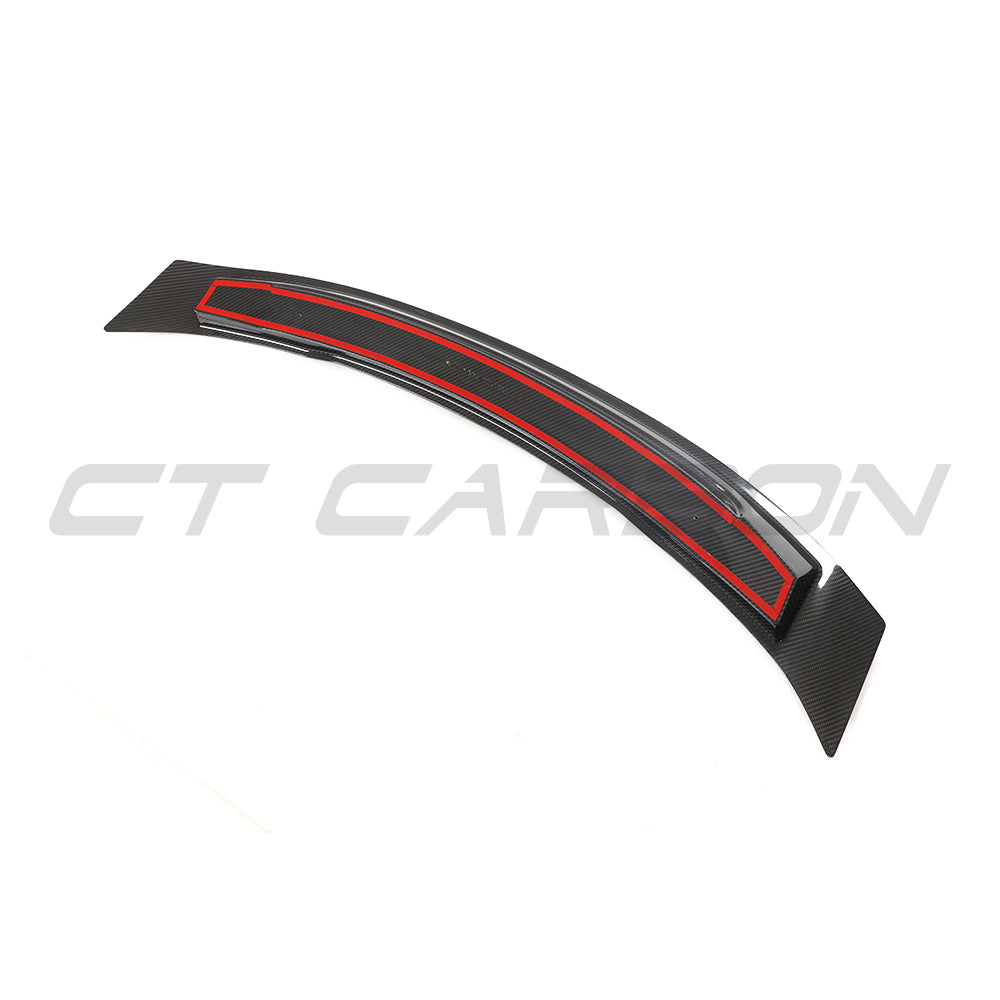 CT Carbon spoiler for Porsche 911 991.2 GTS, Carrera, Targa 2017-2019, made of carbon fiber, installed on the rear of the car.