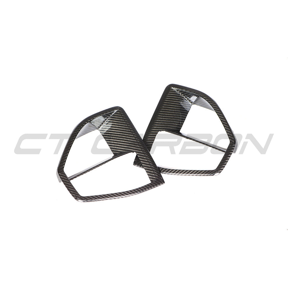 BMW G05 X5 2019-2023 CT Carbon front vent add-on accessory with carbon fiber finish on a vehicle image.