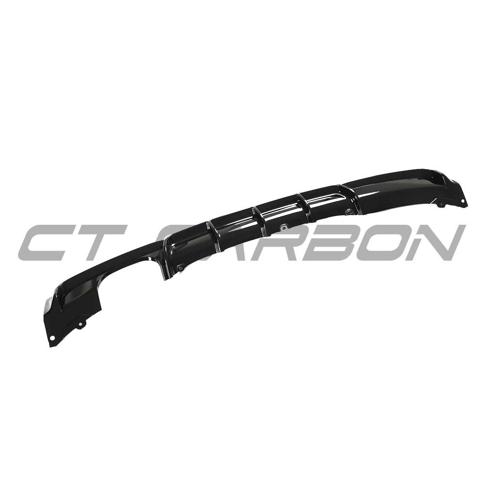BMW 3 Series F30/F31 GLOSS BLACK left exhaust diffuser by CT Carbon, showcasing sleek, aerodynamic design for enhanced vehicle appearance.