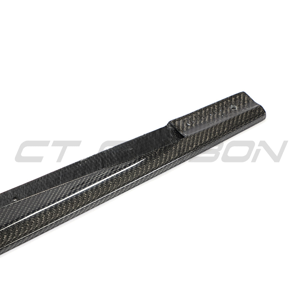 CT Carbon VW Golf MK8/MK8.5 R 2020+ carbon fibre side skirts, V2 design, sleek aerodynamic enhancement for the vehicle.