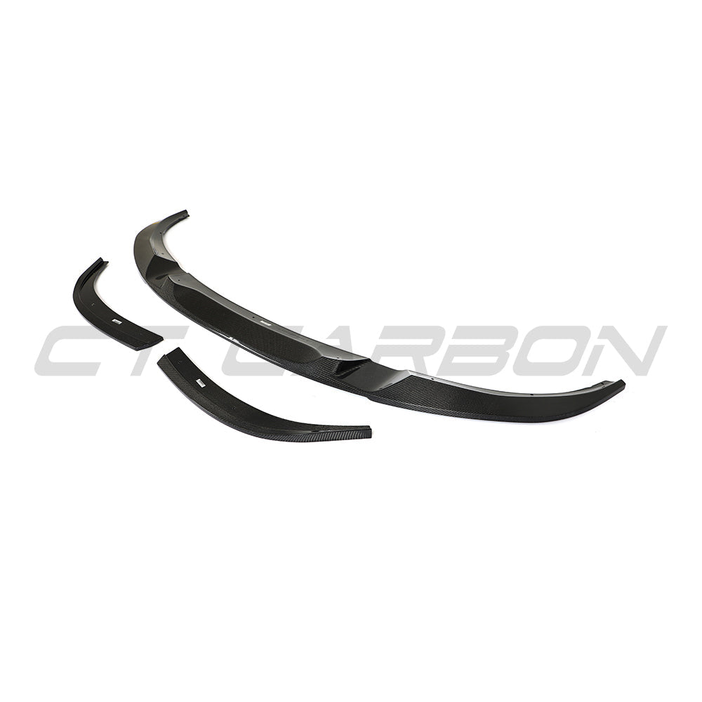 BMW 4 Series G26 and i4 carbon fibre splitter by CT Carbon, V2, showcasing aerodynamic front splitter on a sleek car.