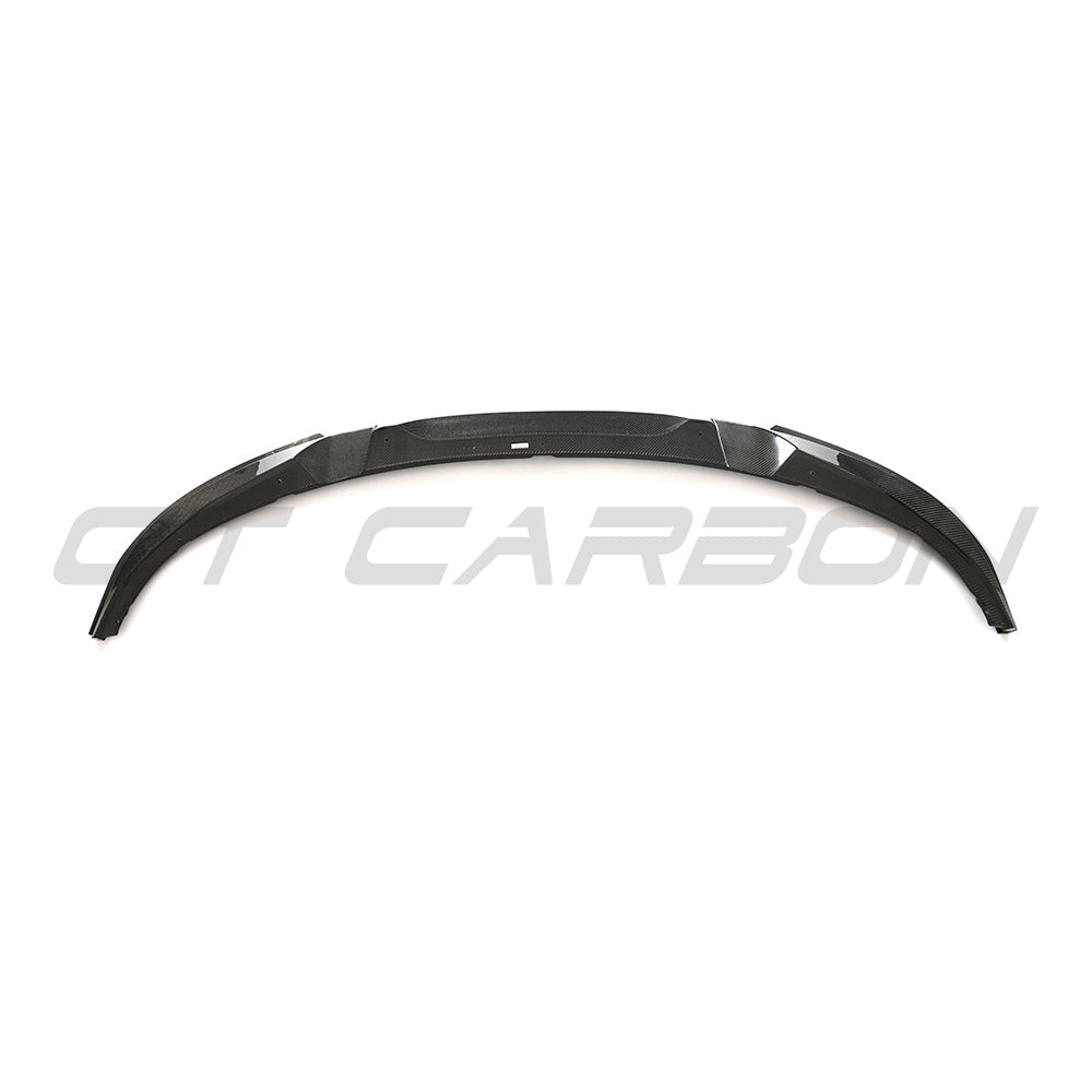 BMW 4 Series G26 and i4 carbon fibre splitter by CT Carbon, front view showing sleek aerodynamic design.