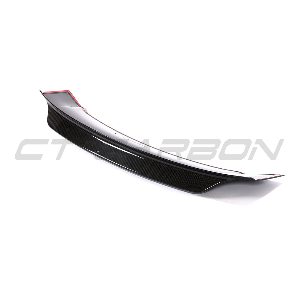 CT Carbon spoiler for Porsche 911 991.2 GTS, Carrera, Targa 2017-2019, made of carbon fiber, shown on vehicle.