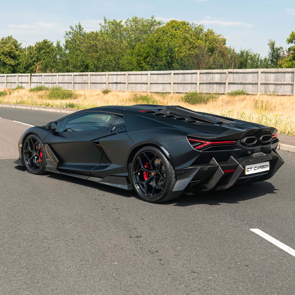 Lamborghini Revueltо full carbon fiber kit by CT Carbon, showcasing lightweight, high-quality carbon fiber components for the car.