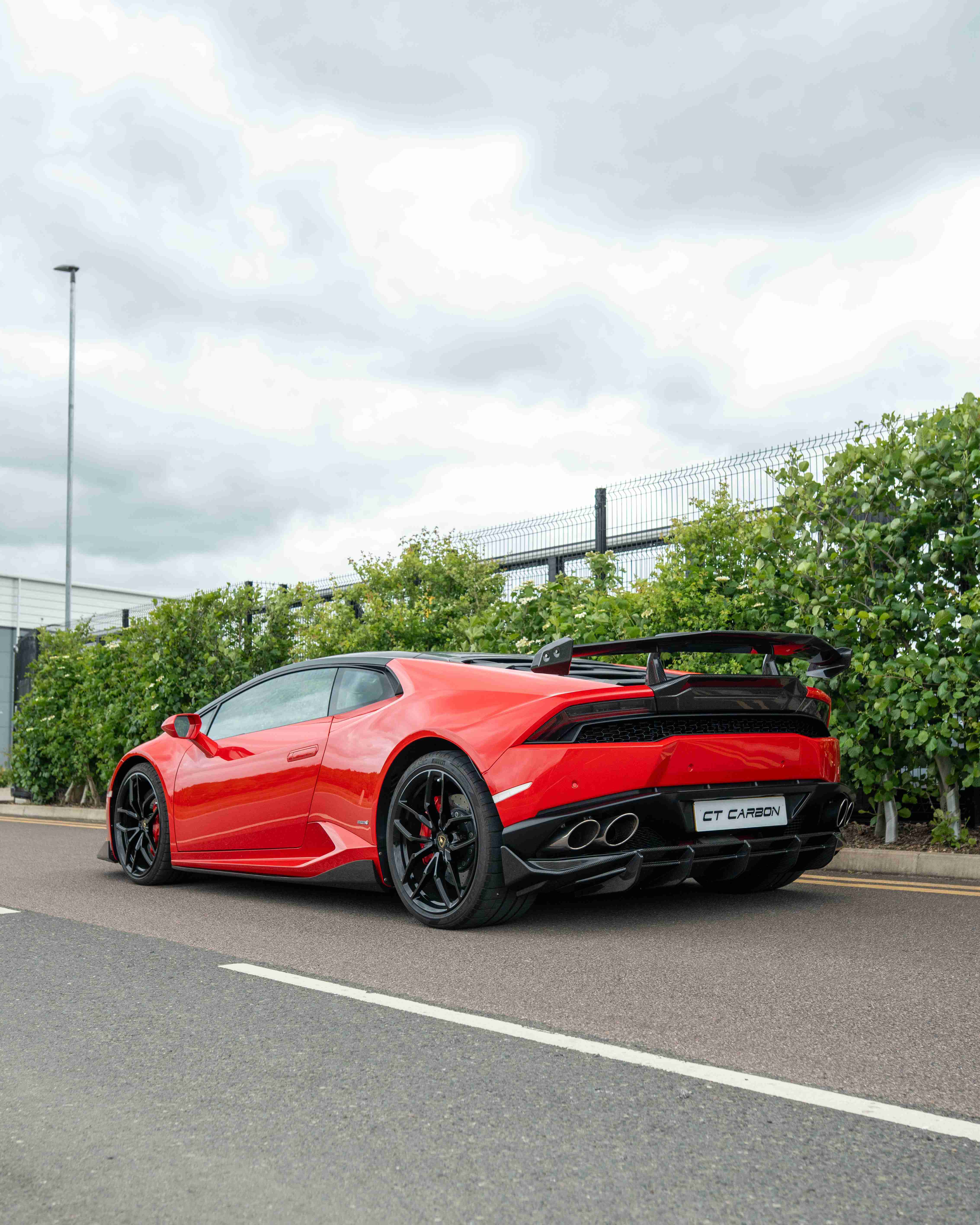 Lamborghini Huracan LP-610 carbon fibre full kit by CT Carbon showing detailed exterior panels and aerodynamic components.