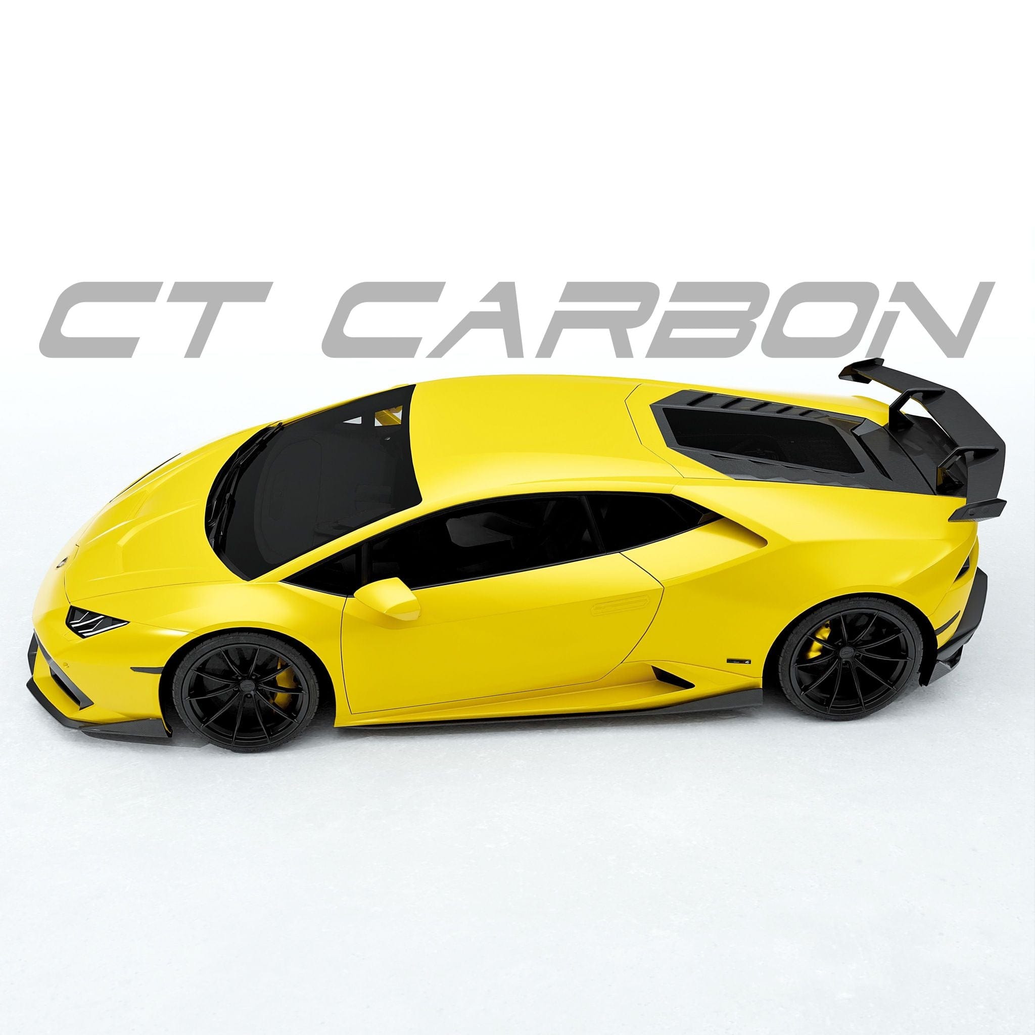Lamborghini Huracan LP-610 carbon fibre side skirts by CT Design, showcasing sleek, aerodynamic car enhancement in black with carbon details.