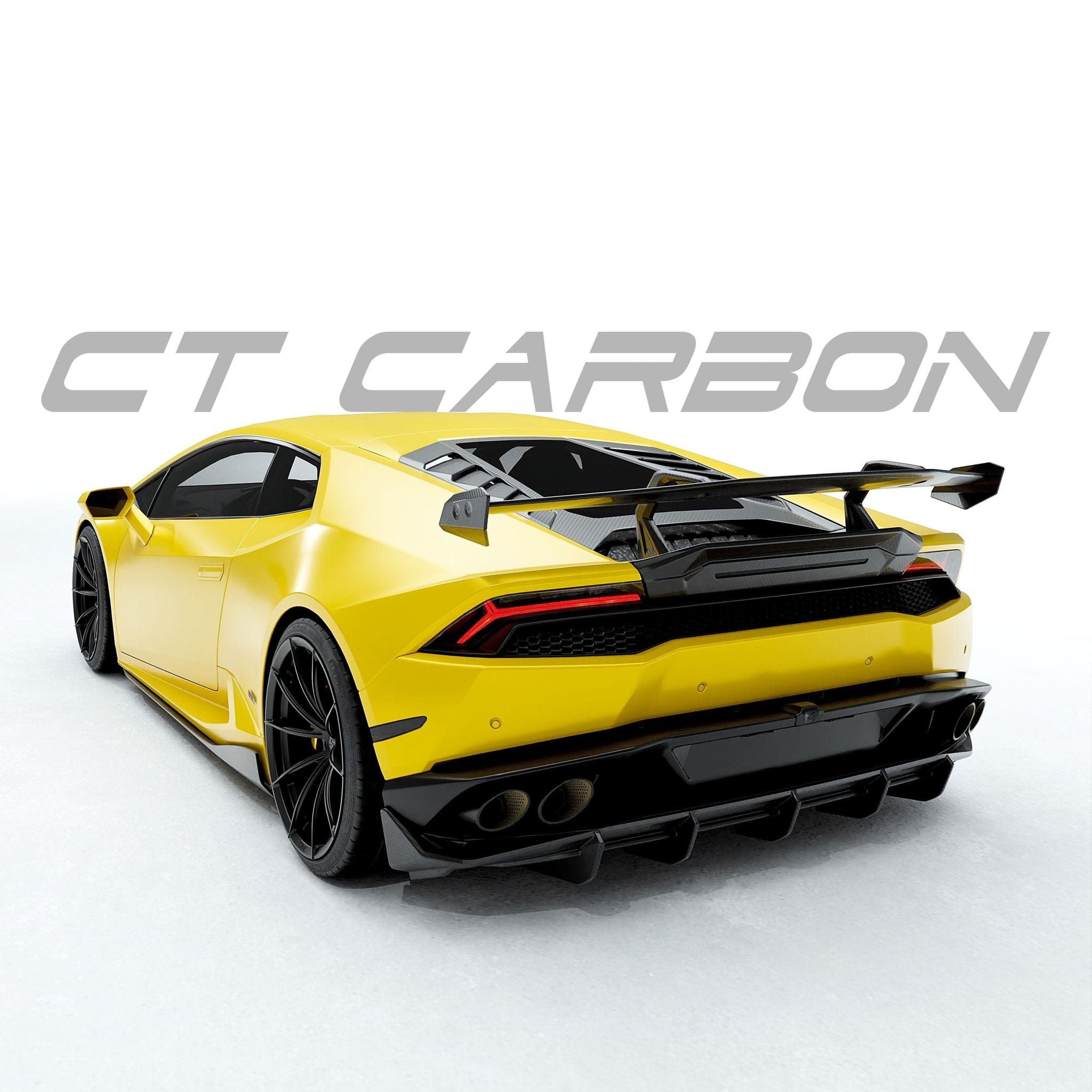 Lamborghini Huracan LP-610 carbon fiber side skirts by CT Design mounted on the car, showcasing sleek, lightweight aerodynamic enhancement.