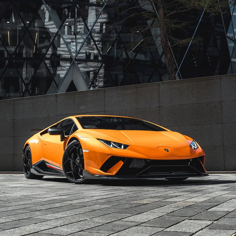 Lamborghini Huracan Performante forged side skirts by CT Design, carbon fiber racing style accessories for enhanced aerodynamics.