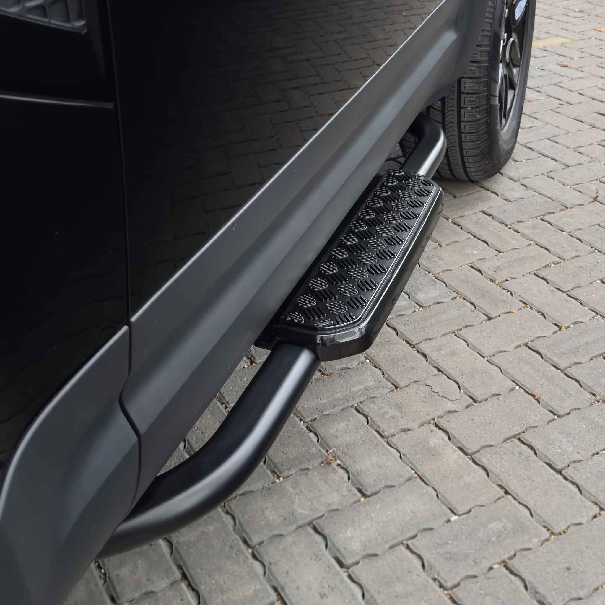 CT Carbon Land Rover Defender L663 90 side steps, black metal accessories for easier vehicle entry and stylish off-road look