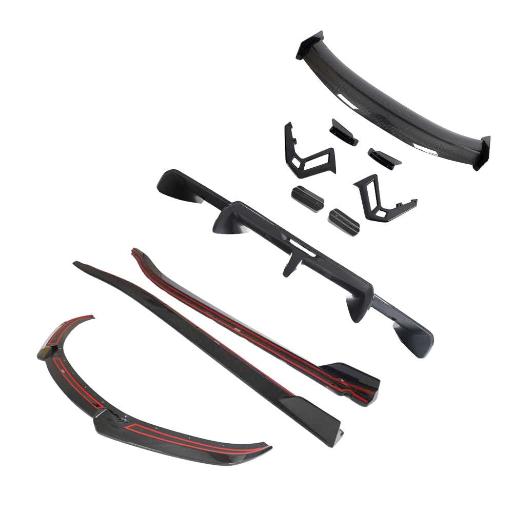 Full front carbon fiber splitter kit for Lotus Emira by CT Design, showcasing sleek, lightweight aerodynamic design.