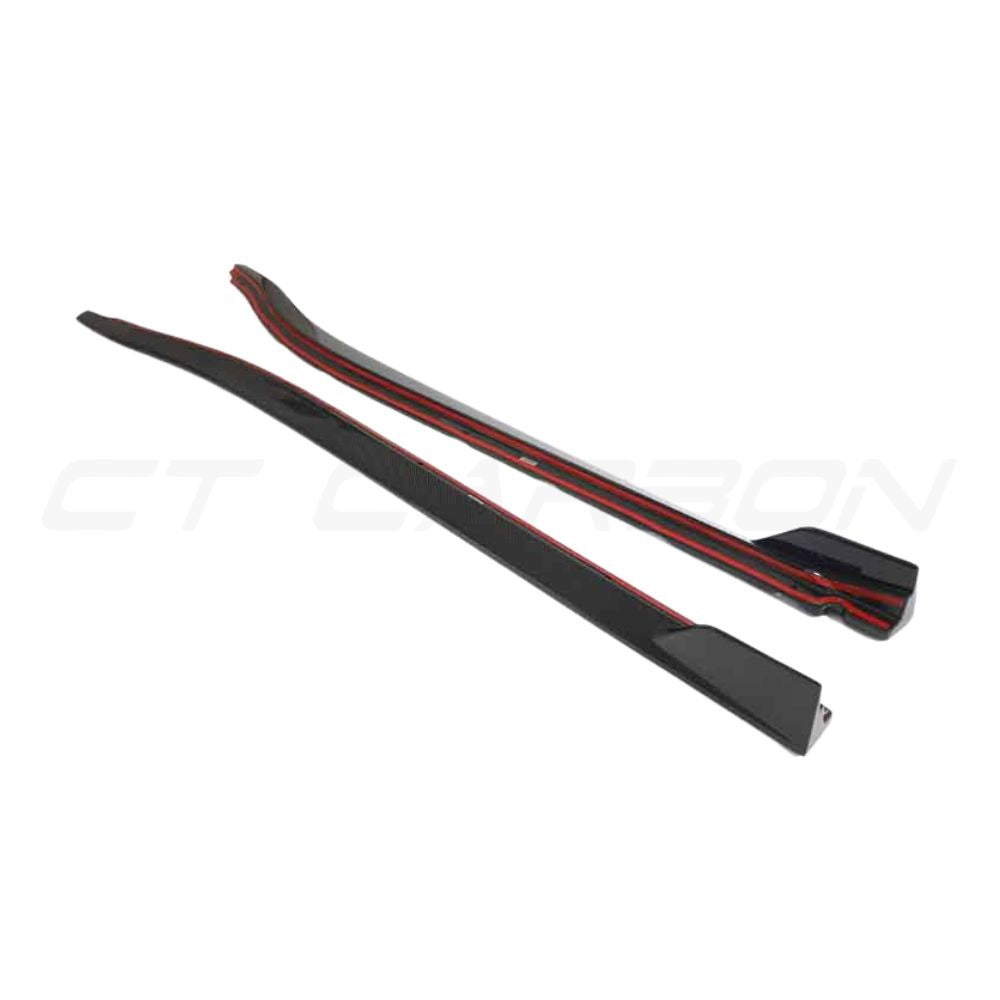 Lotus Emira carbon fiber side skirts by CT Design, featuring sleek, lightweight aerodynamic enhancements for sporty styling.