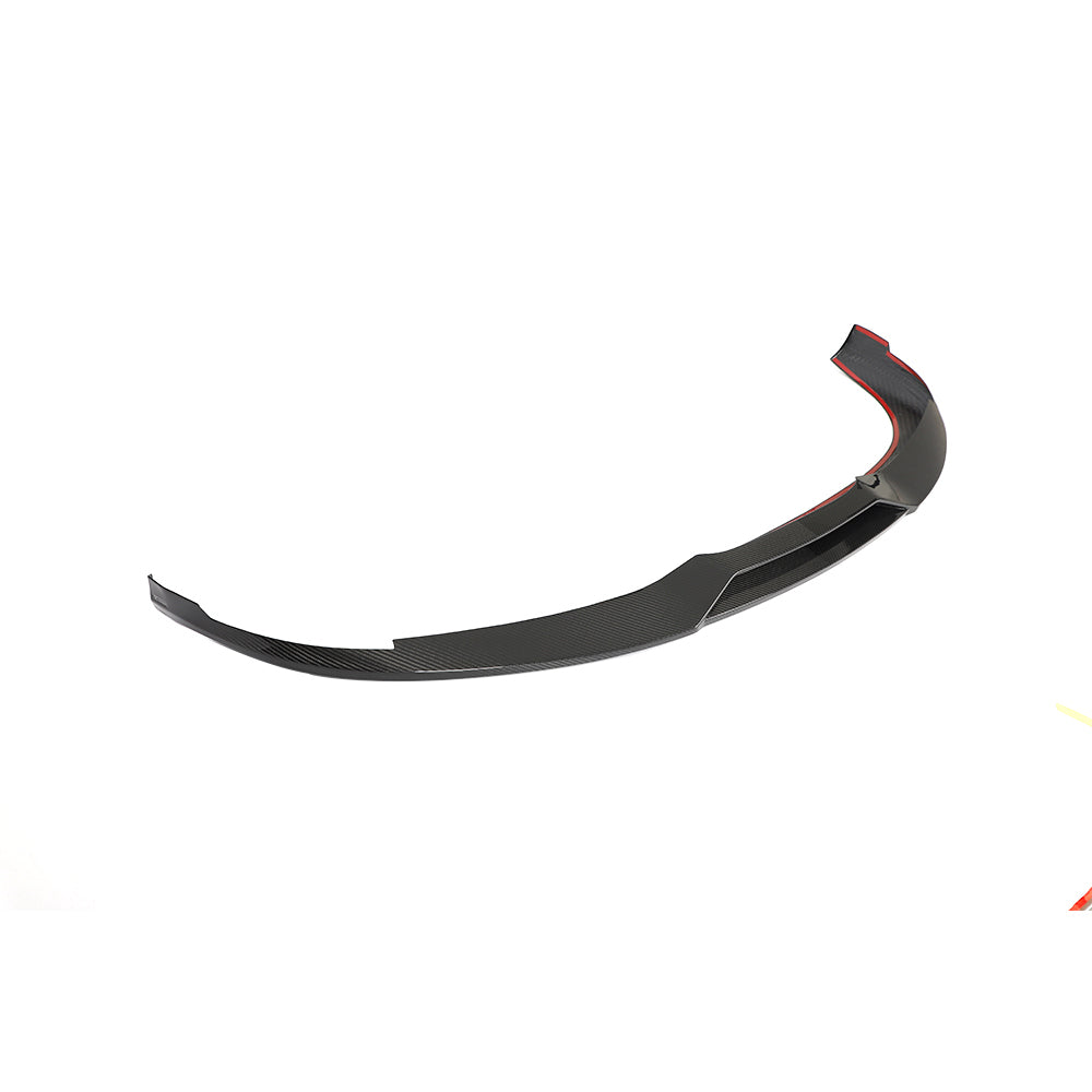 CT Carbon Porsche Taycan 2020-2024 carbon fibre splitter showing sleek, aerodynamic design and detailed craftsmanship.