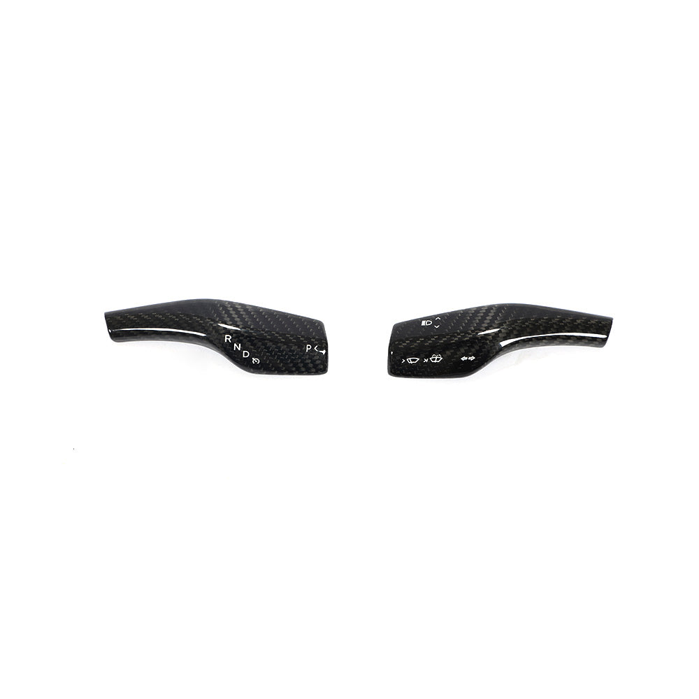CT Carbon carbon fiber stalk cover for Tesla Model 3 and Y 2017+ accessories, showing sleek textured design on steering stalks.