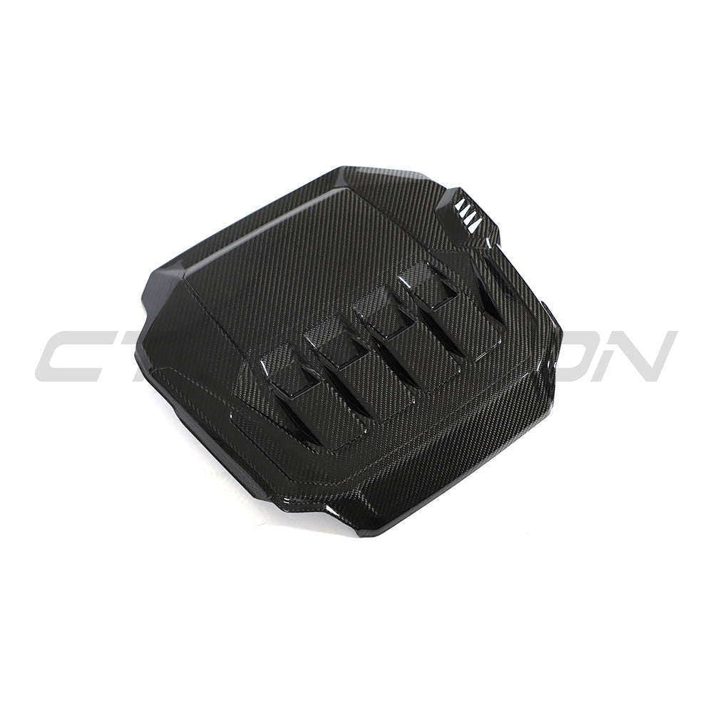 CT Carbon VW Golf MK8 2020+ GTI carbon fiber engine cover accessory, showcasing sleek black textured finish.
