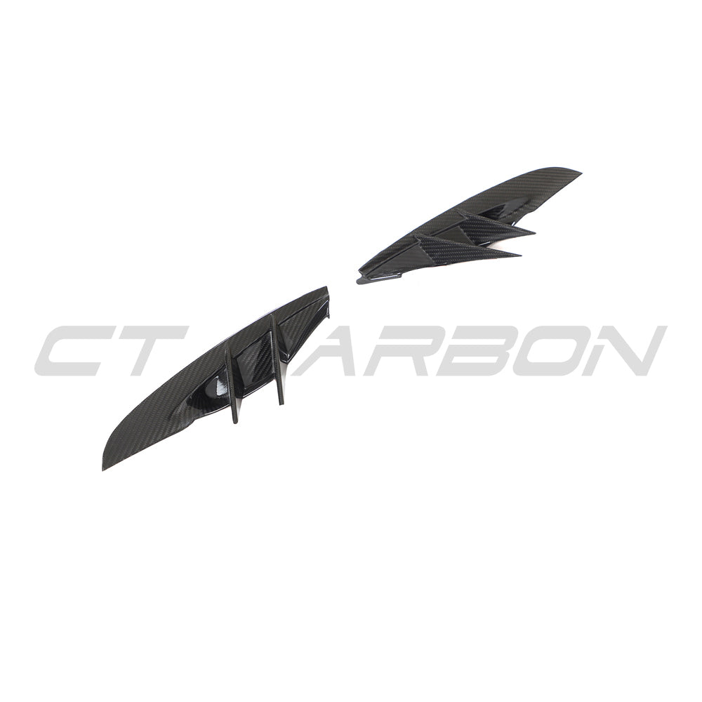 Carbon fiber front bumper vent trim for Toyota Supra 2019+ A90 by CT Carbon, shown on the car's front bumper.