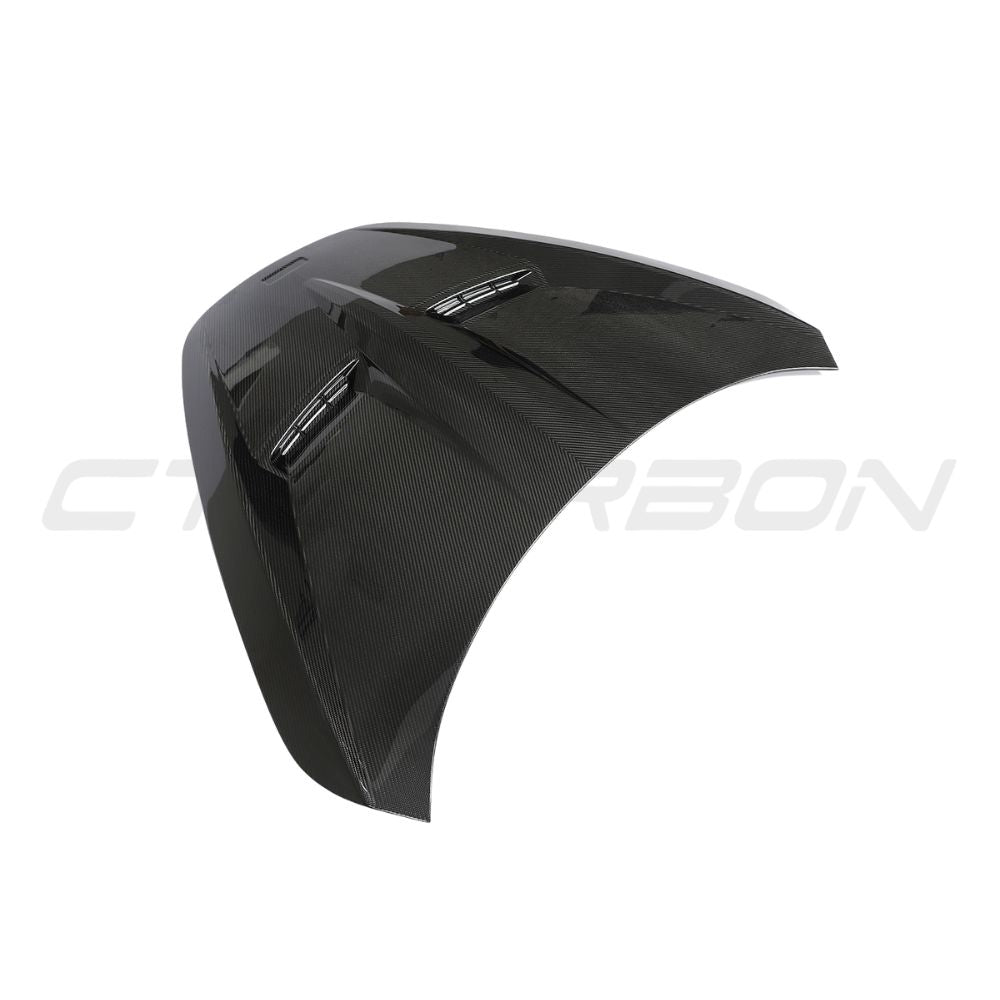 MCLAREN 720S carbon fiber bonnet with CT Design detailing, showcasing sleek, lightweight automotive hood with intricate carbon fiber pattern.