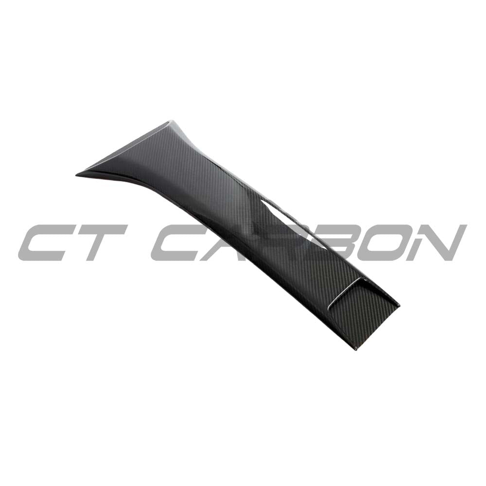 Carbon fiber roof scoop for McLaren 720S by CT Design, showing sleek aerodynamic design and textured carbon fiber surface.