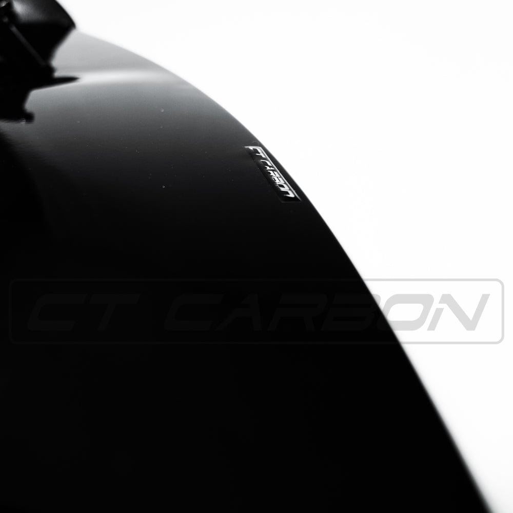 Mercedes A-Class W177 2018-current CT Carbon gloss black spoiler wing installed on the vehicle.