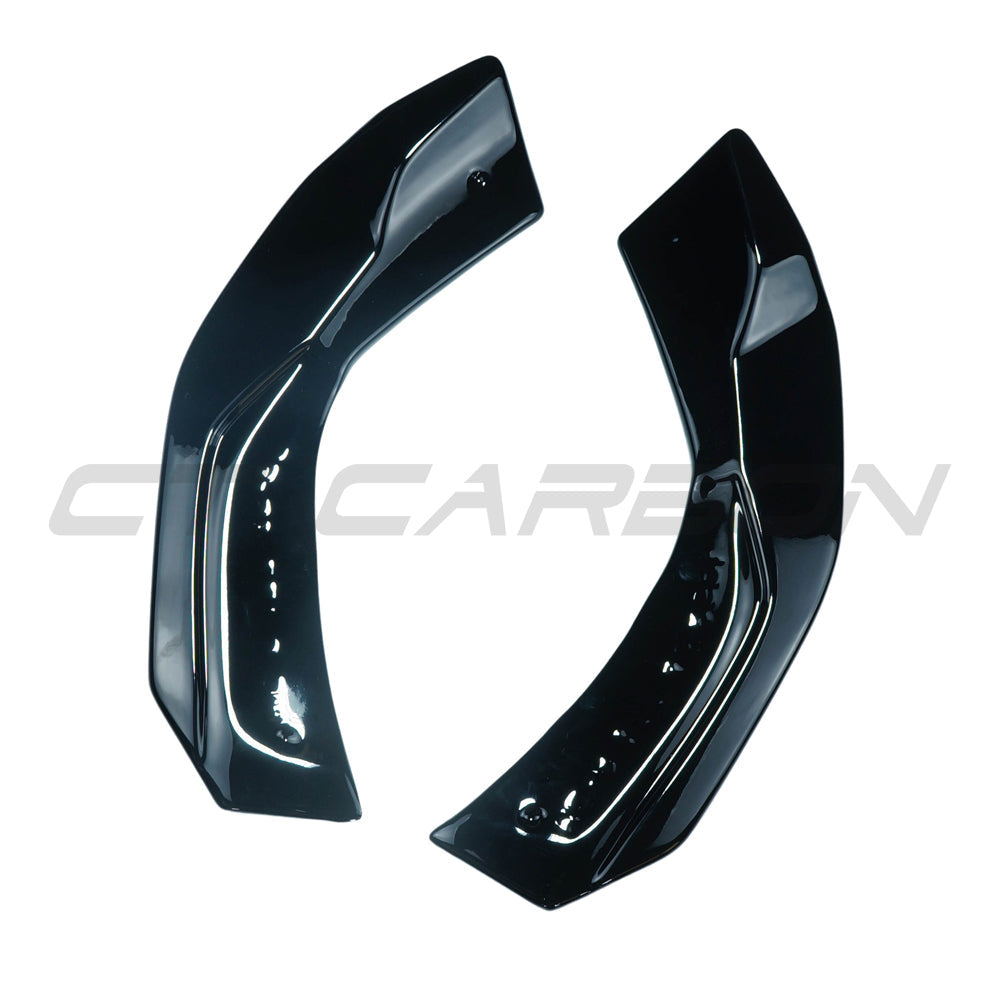 Mercedes A-Class W177 2018+ CT Carbon gloss black rear bumper corner accessories installed on the vehicle.