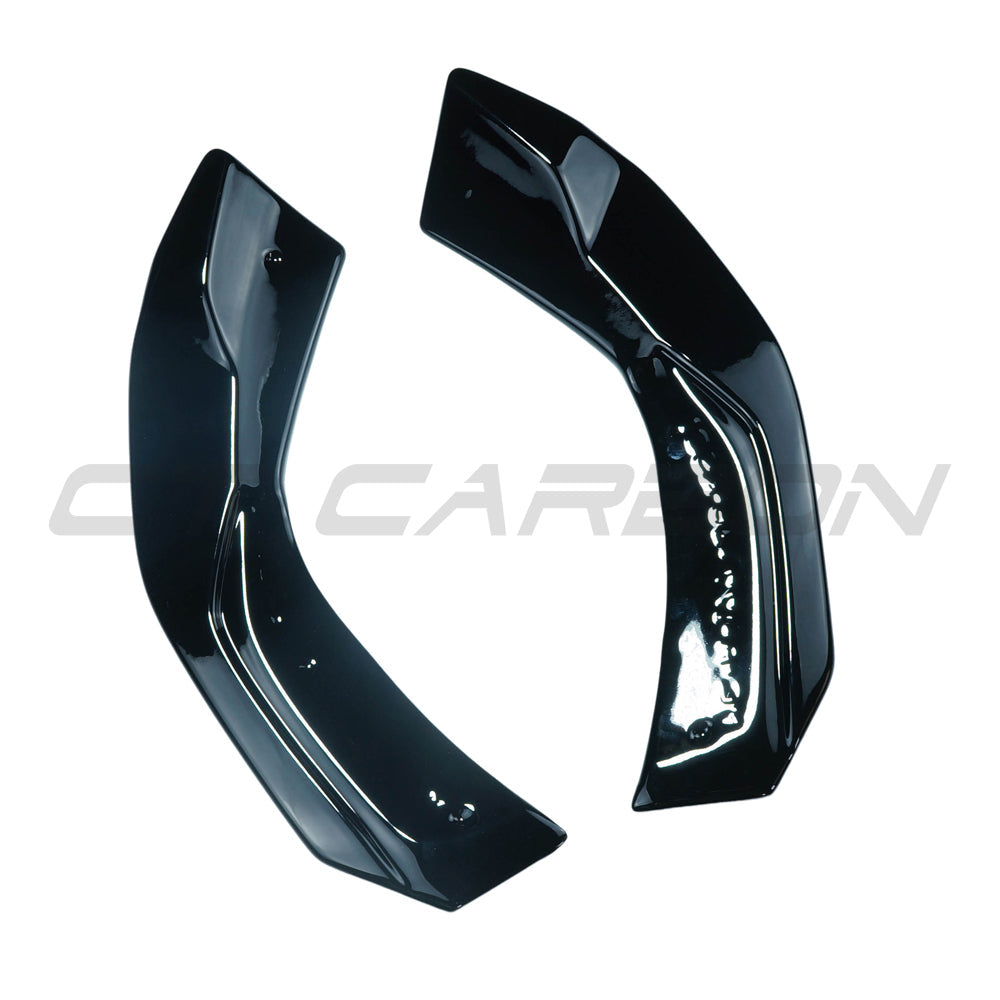 Mercedes A-Class W177 2018+ CT Carbon gloss black rear bumper corner accessories, close-up view of sleek exterior detailing.