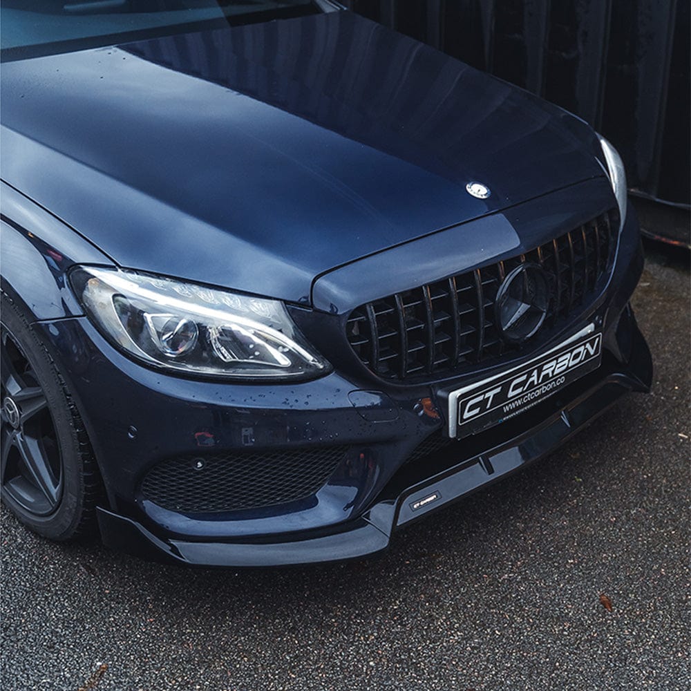 Mercedes C43 and C-Class W205 2014-2018 pre-facelift gloss black splitter by CT Carbon, showing the sleek aerodynamic design.