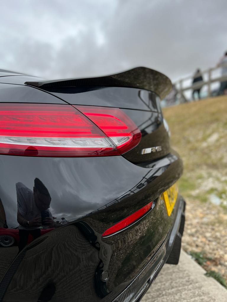 Mercedes C63 W205 2018-2022 convertible full carbon fibre kit by CT Carbon, featuring V1 design, shown on the car's exterior.