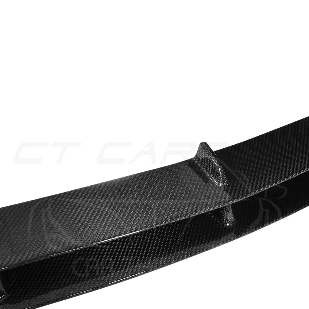 Mercedes C63 W205 coupe carbon fiber splitter by CT Carbon, V2 style, front view showing sleek aerodynamic design.