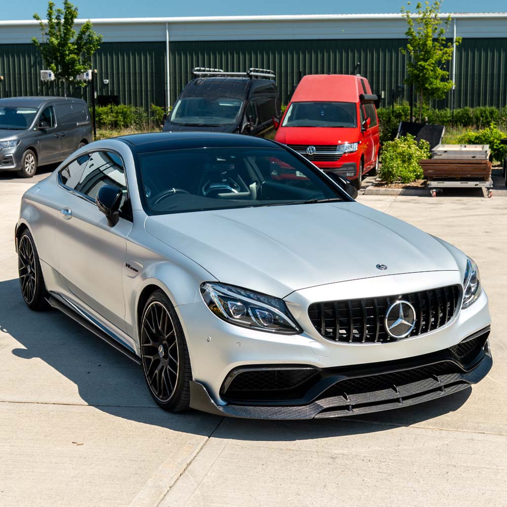 CT Carbon Mercedes C63 W205 coupe carbon fiber splitter V2, front lip aerodynamic splitter for sporty look.