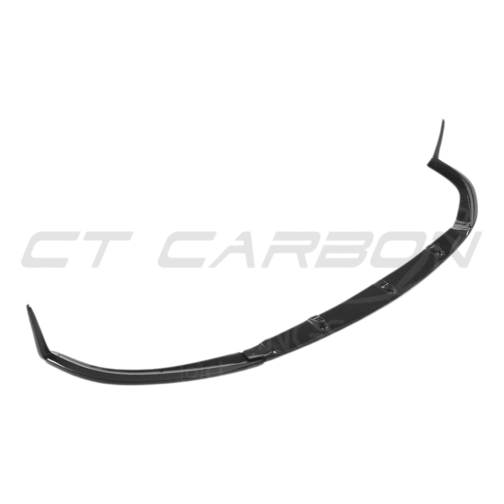 Mercedes C63 W205 coupe convertible carbon splitter by CT Carbon, V1 style, shown on the car's front bumper.