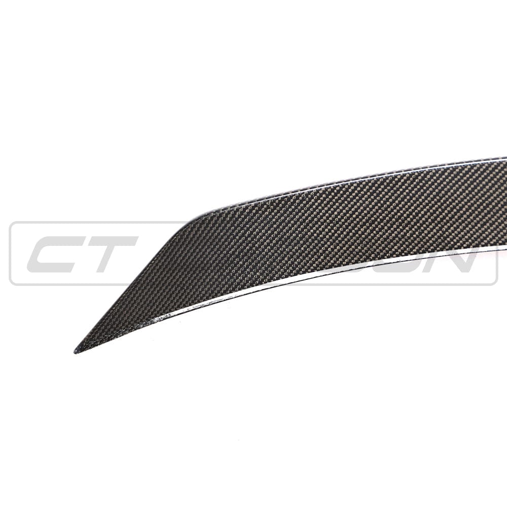 Mercedes C63/C-Class W205 convertible carbon spoiler by CT Carbon, V2 style, shown installed on the car's rear.