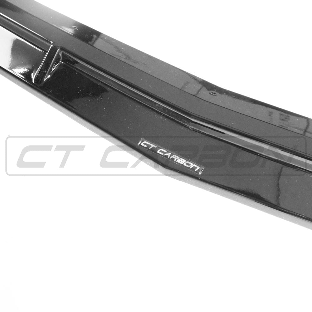 Mercedes CLA-Class AMG-Line C117 2016-2019 CT Carbon gloss black splitter installed on front bumper, enhancing sporty appearance.