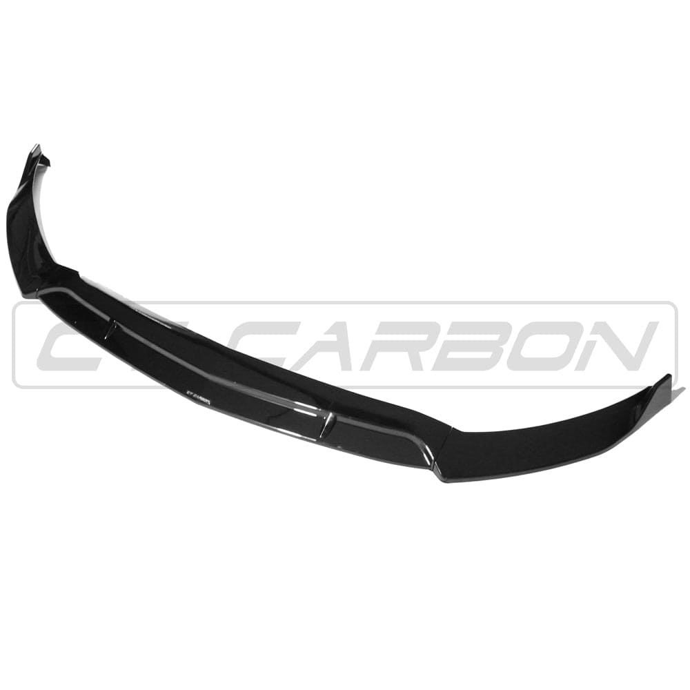 CT Carbon Mercedes CLA-Class AMG-Line C118 2019+ gloss black splitter installed on front bumper, enhancing sporty look.