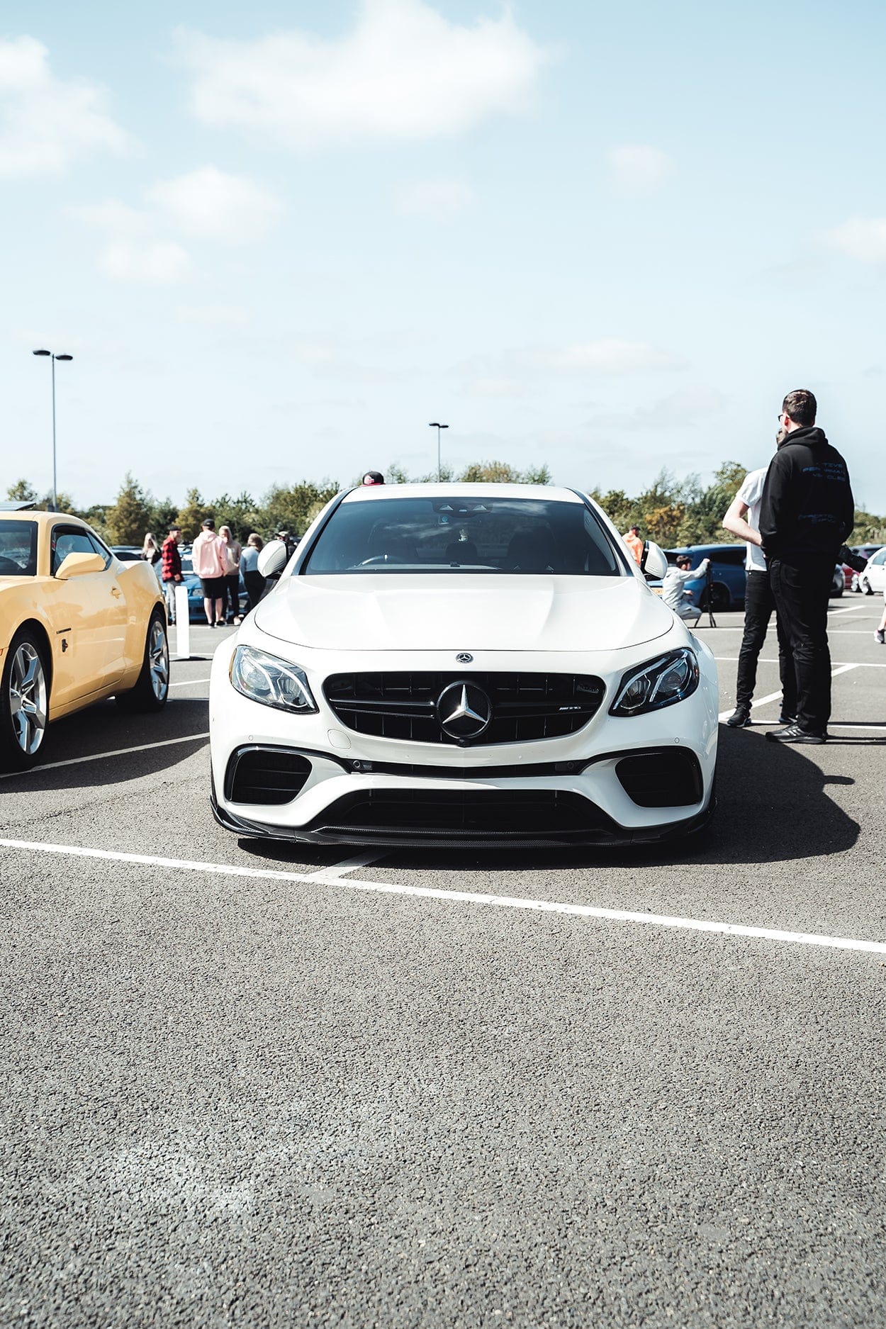 Mercedes E63 W213 2018-2020 CT Design carbon fibre splitter installed on front of the luxury sports sedan.