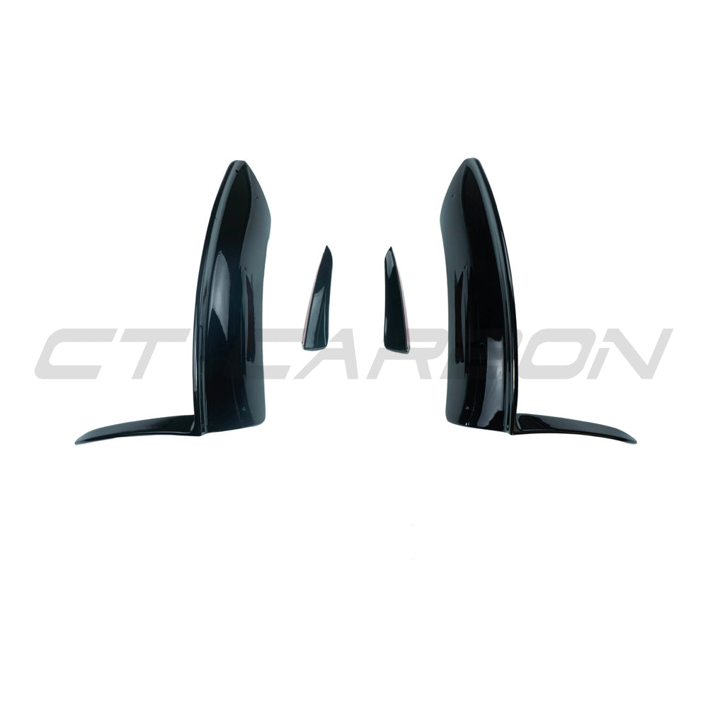 Mercedes V177 W177 2023 A-Class CT Carbon gloss black corner splitter and canards installed on the front bumper.