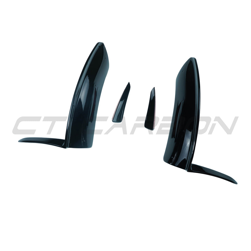 Mercedes V177 W177 A-Class 2023 gloss black corner splitter and canards by CT Carbon, showing the sleek aerodynamic design.