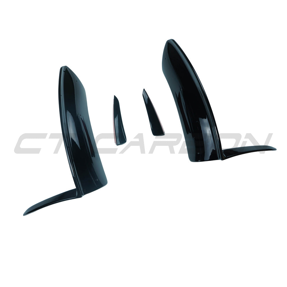 Mercedes V177 W177 2023-current A-Class gloss black corner splitter and canards by CT Carbon, showing the sleek aerodynamic design.