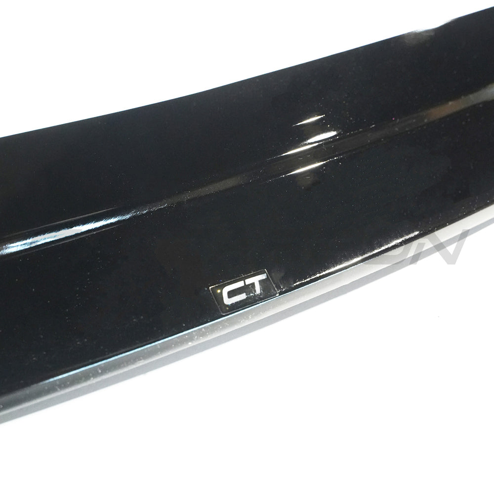 Mercedes W206 2021+ C-Class CT Carbon gloss black 3-piece splitter installed on front bumper, enhancing sporty look and aerodynamics.