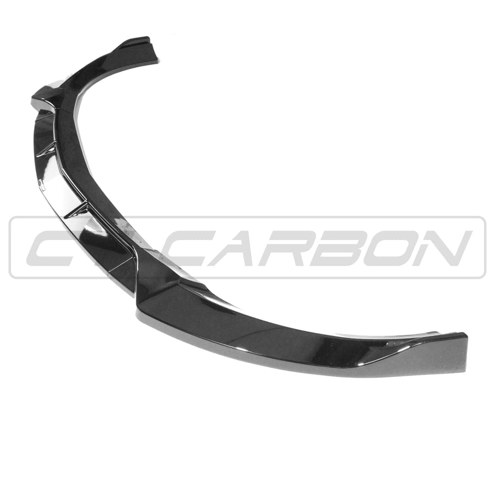 Mercedes W213 and C238 2017-2020 E-Class CT Carbon gloss black splitter installed on front bumper, enhancing sporty appearance.