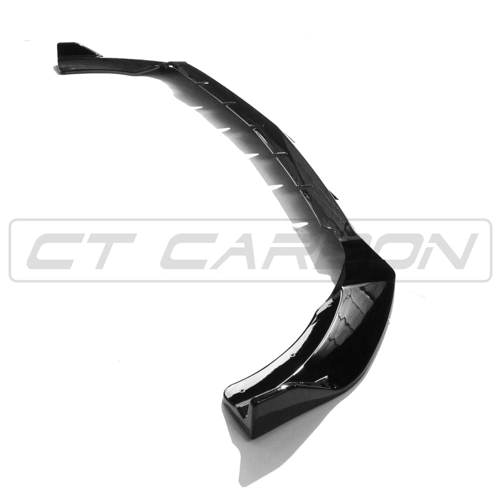 Mercedes W213 and C238 2020+ E-Class CT Carbon gloss black splitter installed on front bumper.