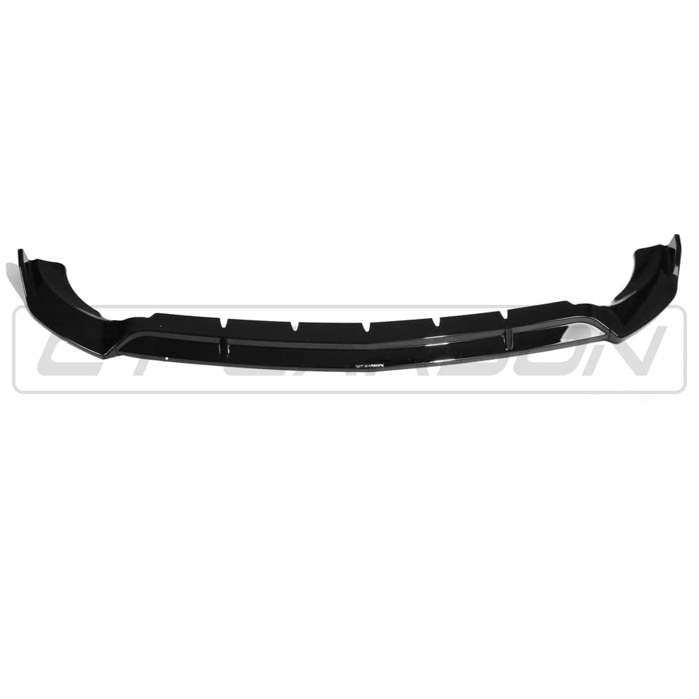 Mercedes W213 and C238 E-Class 2020+ CT Carbon gloss black splitter installed on front bumper.